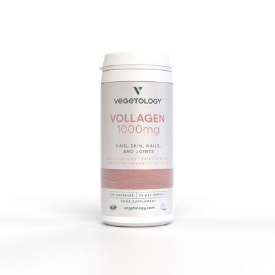 Vegetology Vollagen® 1000mg vegan collagen alternative for hair, skin, nails and joints, 60-capsule bottle